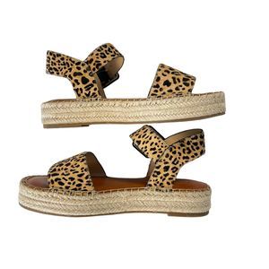Gianni Bini Leopard Print Espadrille Flatform Ankle Strap Sandals Womens Size 7